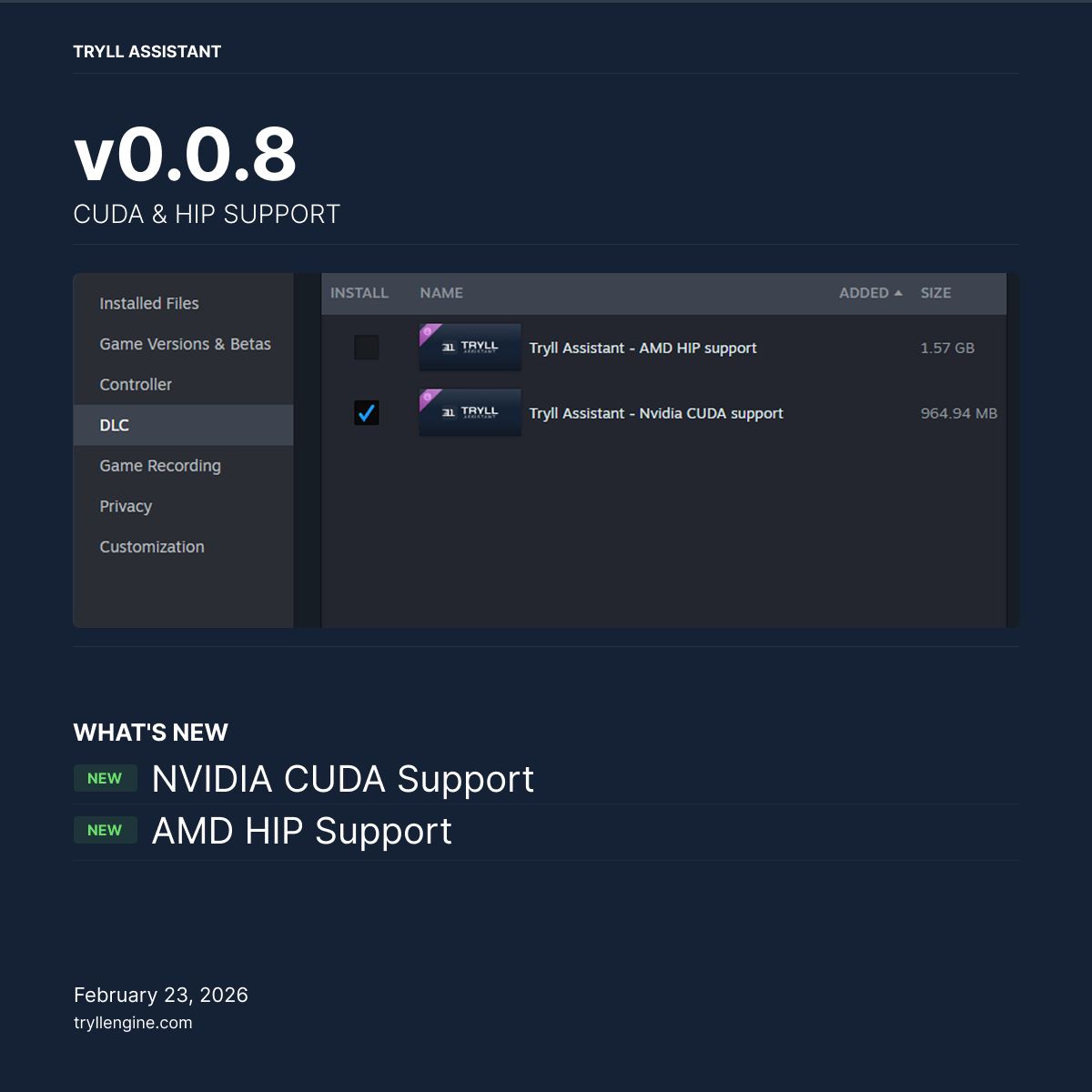 Tryll Assistant v0.0.8 — CUDA & HIP Support